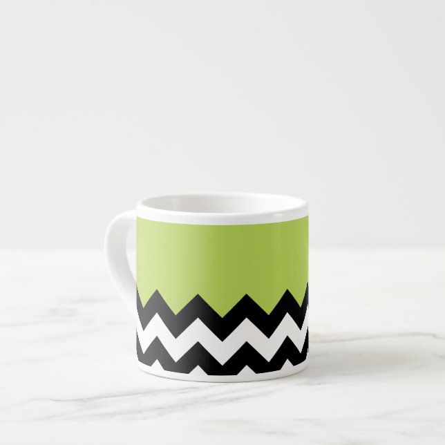 Tasse Expresso Motif Zigzag noir et blanc, Chevron, Vert (Devant gauche)