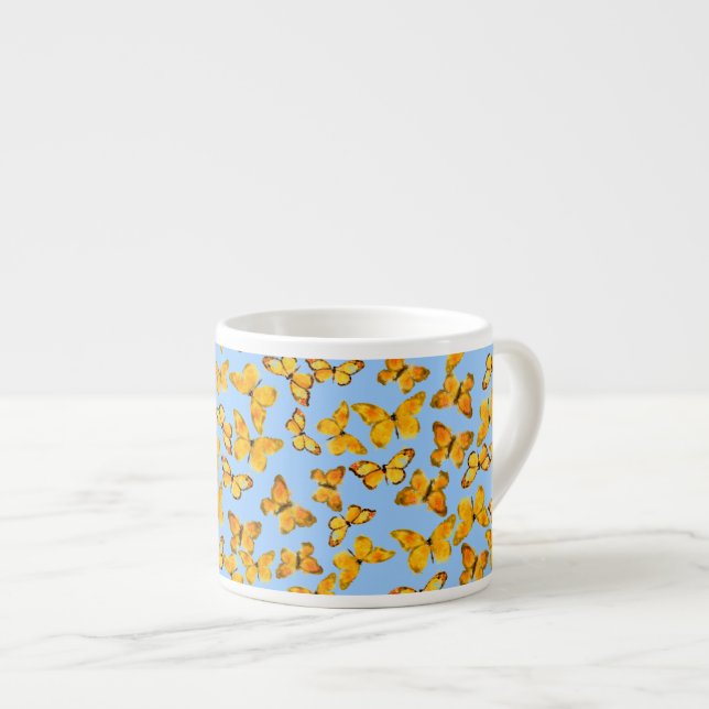 Tasse Expresso Mug café Espresso, Papillons d'or sur bleu (Devant droit)
