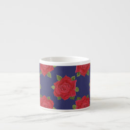 Tasse Expresso Mug Espresso personnalisé, Roses rouges sur bleu m