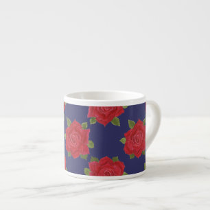 Tasse Expresso Mug Espresso personnalisé, Roses rouges sur bleu m