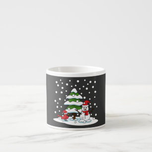 Tasse Expresso Neige tombant sur Cardinal, Snowman et Pine Tree