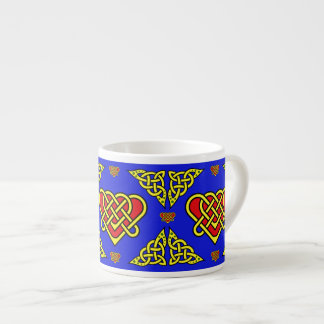 Tasse Expresso Nœud celtique/Gadhlig cœur tressé, or 2, bleu