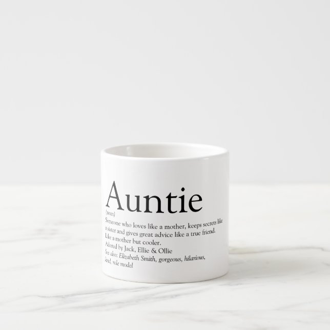 Tasse Expresso Noir et blanc Cool Fun Tante Tante Définition (Devant)