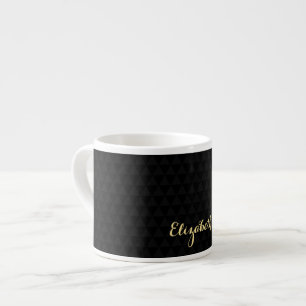 Tasse Expresso Noir moderne Élégant Or Script Chic Monogramme