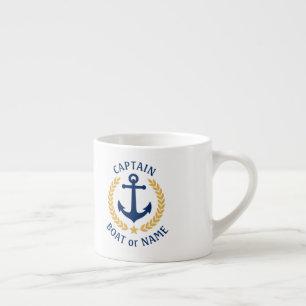 Tasse Expresso Nom du bateau capitaine Ancre Gold Style Laurel St