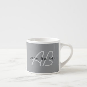Tasse Expresso Nom ou salutation modifiable   Gris noir et foncé