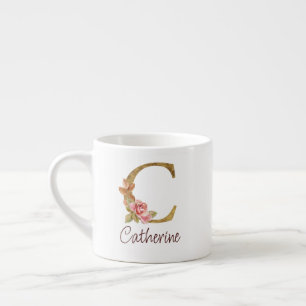 Tasse Expresso Nom personnalisé Blush Rose Pink Lettre C en or