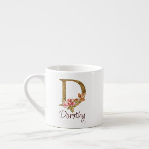 Tasse Expresso Nom personnalisé Blush Roses Rose lettre D en feui