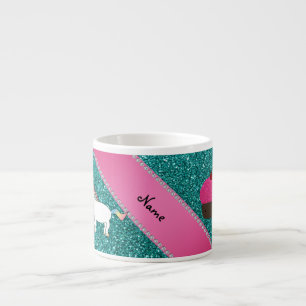 Tasse Expresso Nom personnalisé unicorn cupcake turquoise parties