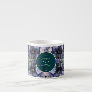 Tasse Expresso Noms de couple de mariage floraux noirs lunatiques