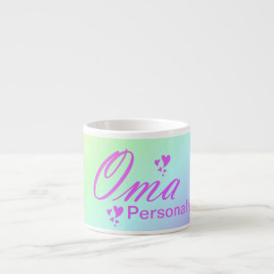 Tasse Expresso oma, grand-mère, texte rose, personnalisation