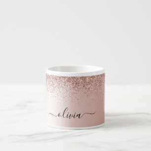 Tasse Expresso Or Rose Gold - Monogramme Nom Paillettes Rose Blus