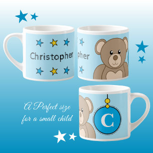 Tasse Expresso Ours en peluche mignon bleu jaune avec étoiles enf