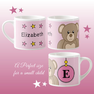 Tasse Expresso Ours en peluche mignon jaune rose avec étoiles enf