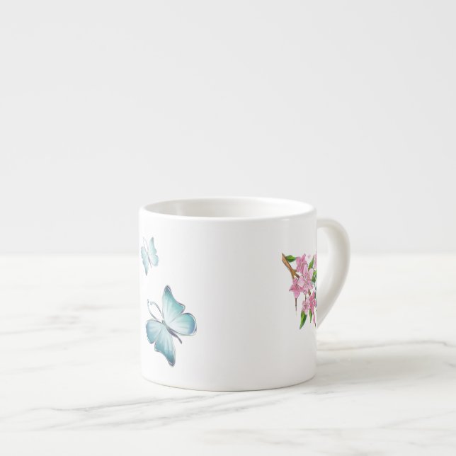 Tasse Expresso Papillon aquarelle et fleurs (Devant droit)