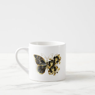 Tasse Expresso Papillon fleur d'or avec orchidée noire