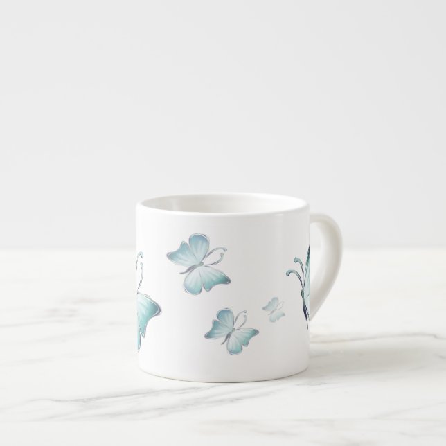 Tasse Expresso Papillons bleu aquarelle (Devant droit)