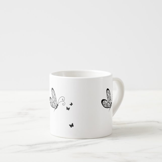 Tasse Expresso Papillons en dentelle noire 1 (Devant droit)