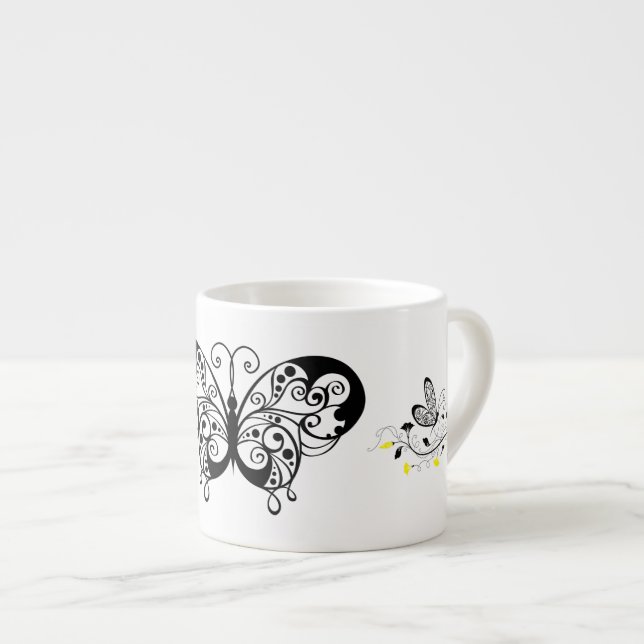 Tasse Expresso Papillons en dentelle noire 3 (Devant droit)