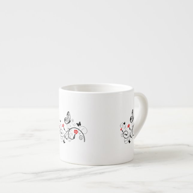 Tasse Expresso Papillons en dentelle noire 4 (Devant droit)