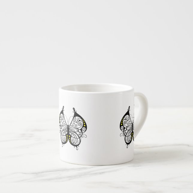 Tasse Expresso Papillons en dentelle noire 5 (Devant droit)