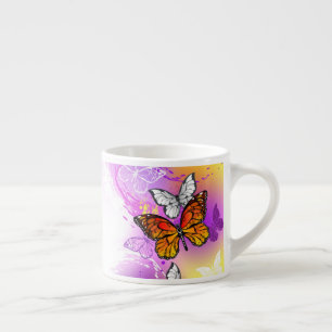 Tasse Expresso Papillons monarques sur fond violet
