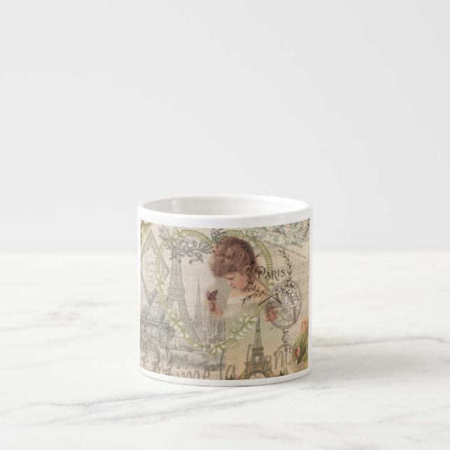 Tasse Expresso Paris France Jolie fille Eiffel (Devant)