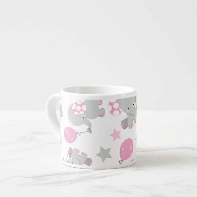 Tasse Expresso Pattern of Elephants, Cute Elephants - Pink Gray (Devant gauche)