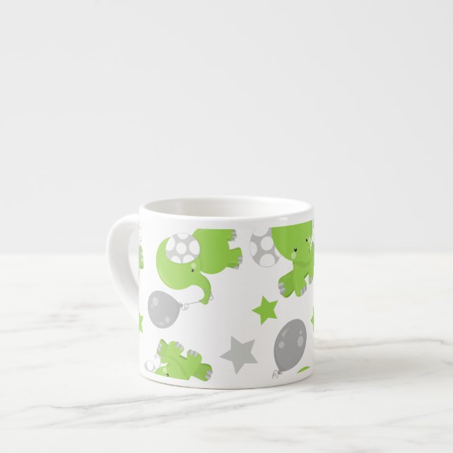 Tasse Expresso Pattern of Green Elephants, Cute Elephants, stars (Devant gauche)