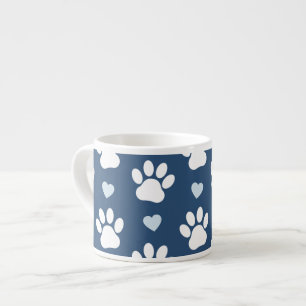 Tasse Expresso Pattern of paws, Dog paws, White paws, Blue Hearts