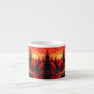 Tasse Expresso Peinture coucher de soleil avec chalet et lac-6663