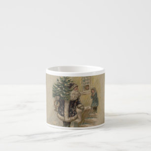 Tasse Expresso Père Noël Vintage Neige Arbre de Noël
