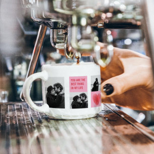 Tasse Expresso Photo Collage Couple   Valentines Coeur rose et ro