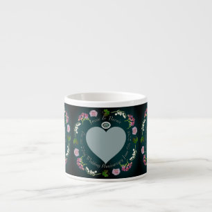 Tasse Expresso Photo Custom Floral Heart Anniversaire Mariage