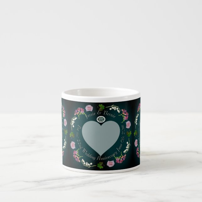 Tasse Expresso Photo Custom Floral Heart Mariage Anniversaire B (Devant)