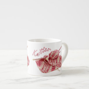 Tasse Expresso Photo Knitter rose et blanc