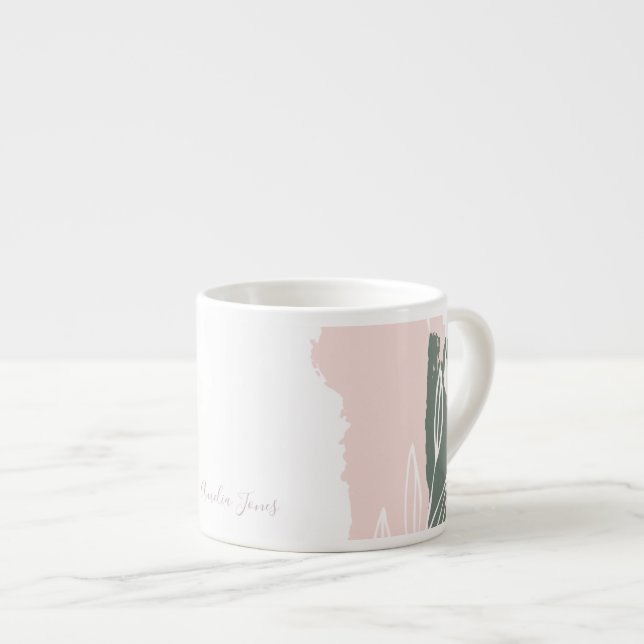 Tasse Expresso Pink & Green Abstrait Brush Strokes Nom du monogra (Devant droit)