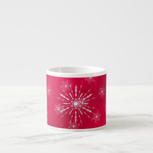 Tasse Expresso PixDezines Flocons de neige, Noël Rouge