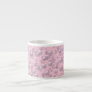 Tasse Expresso Placers de perles blanches roses sur velours rose