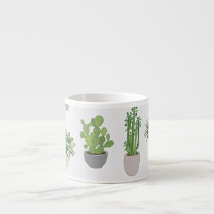 Tasse Expresso Plantes de maison, motif vintage de doodle