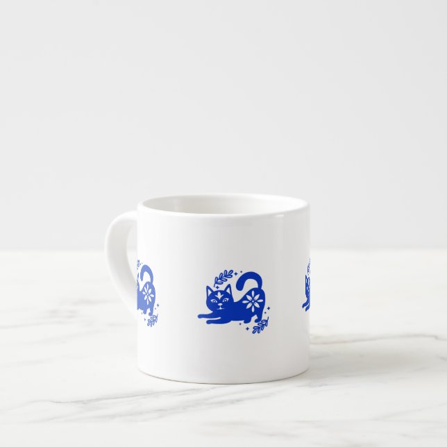 Tasse Expresso Playful Blue Cat Espresso Cup – CozyBun (Devant gauche)