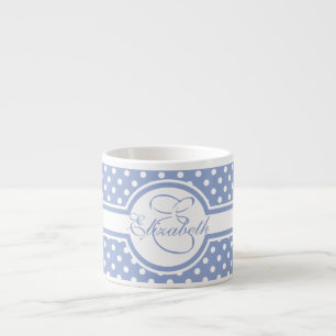Tasse Expresso Pois blancs élégants sur Monogramme bleu