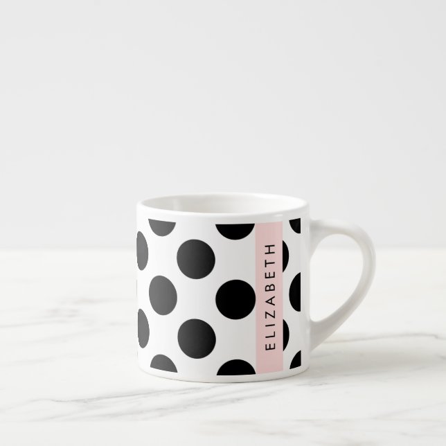 Tasse Expresso Pois noirs et blancs, pointillés, Votre nom (Droite)