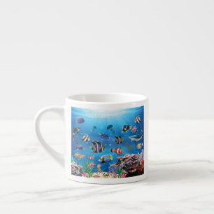 Tasse Expresso Poissons tropicaux nageant Fond