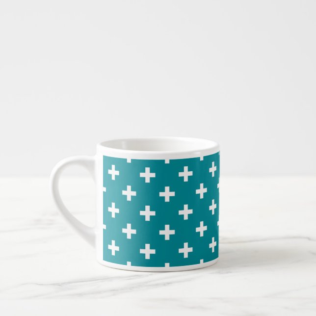 Tasse Expresso Polka blanche croise sur turquoise (Gauche)
