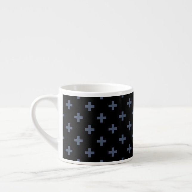 Tasse Expresso Polka gris-bleu croise sur noir (Gauche)