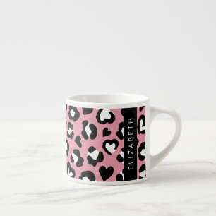 Tasse Expresso Poster de animal, Léopard Rose, Coeurs, Votre Nom