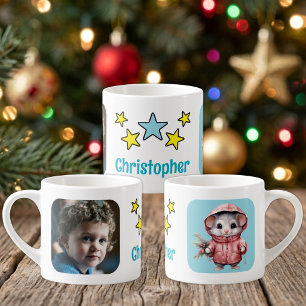 Tasse Expresso Pour les enfants photo nom souris Noël bleu