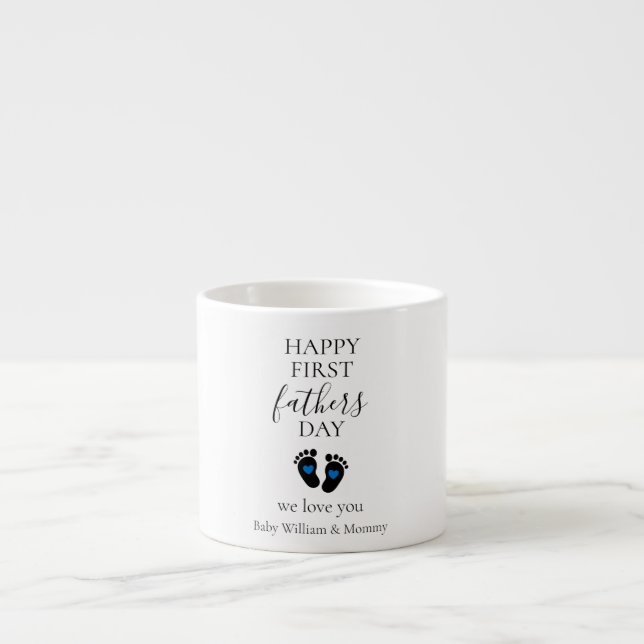 Tasse Expresso Première Fête des pères - Empreintes bébé et Coeur (Devant)