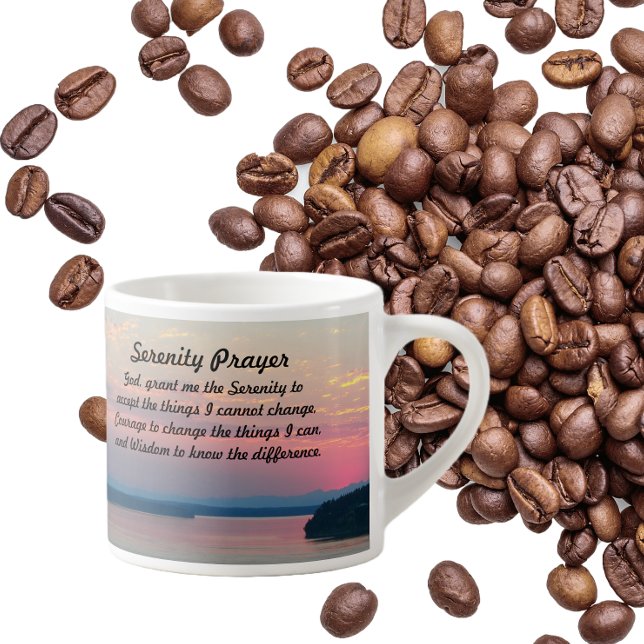 Tasse Expresso Prière Serenity Coucher de soleil sur la mer rose (In Situ Coffee Beans)
